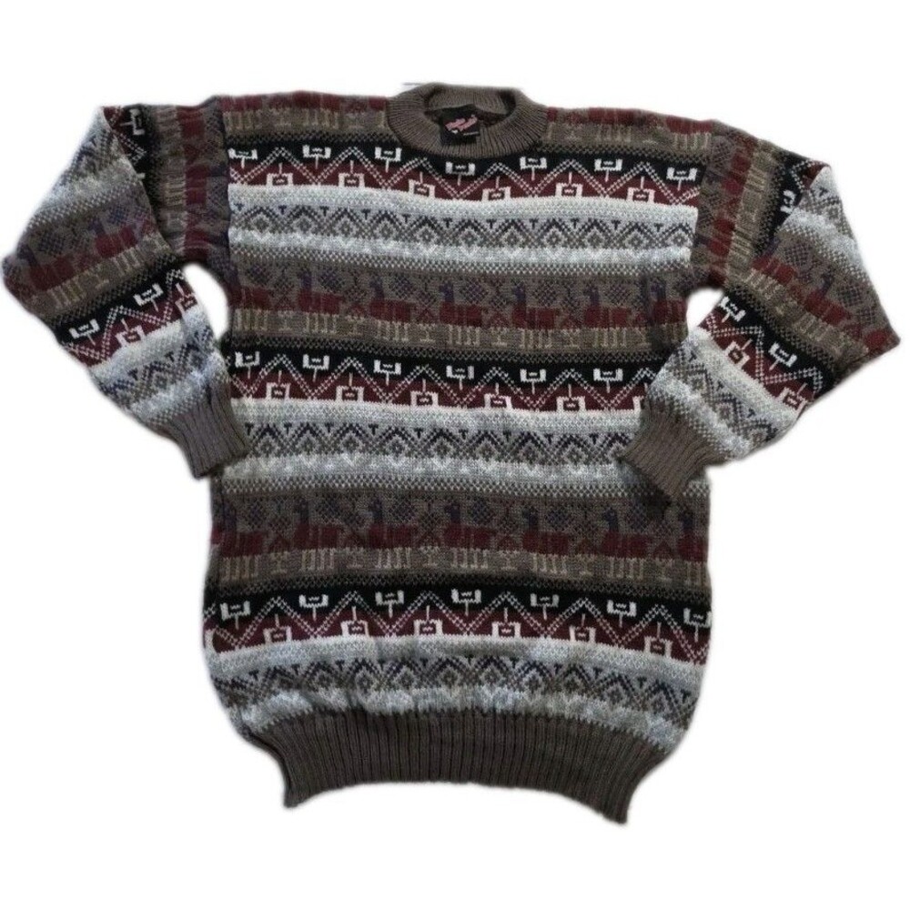 Vtg Pincho Poncho 100% Alpaca Wool Sweater Knit Aztec Geometric Men's Size S/M